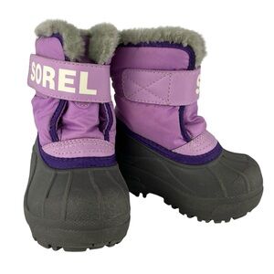 Sorel Winter Boots Toddler Girl Size 6 Lavender Gray Faux Fur Excellent Tread